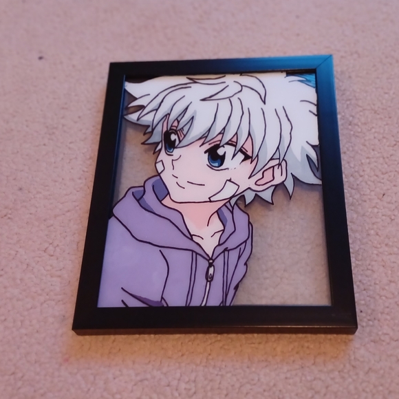@fluffycowcreates Other - Killua Zoldyck (Hunter X Hunter) Anime Glass Painting - 8x10 Photo frame